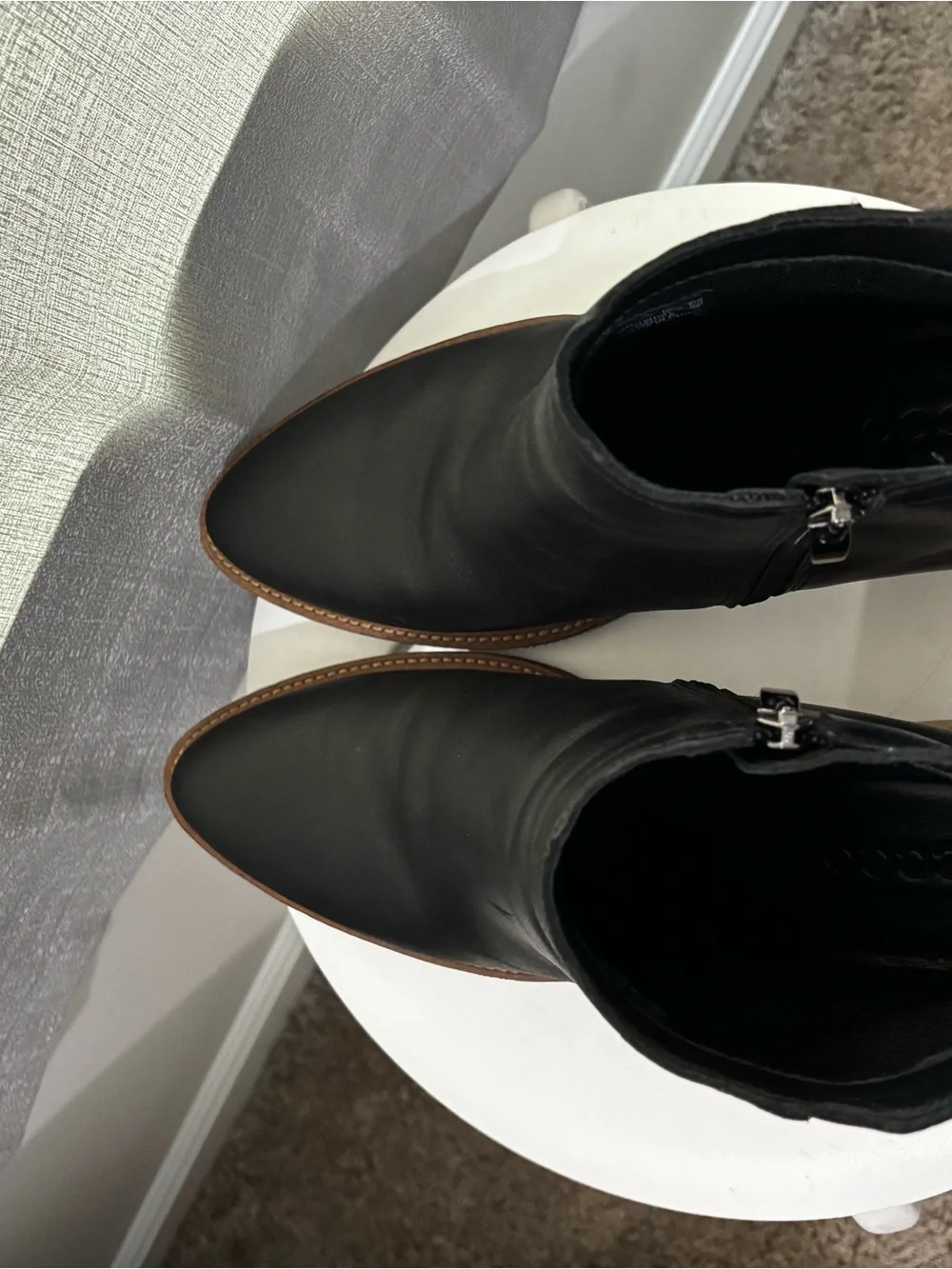 Ecco Black Leather Ankle Booties with Stacked Wood Heel